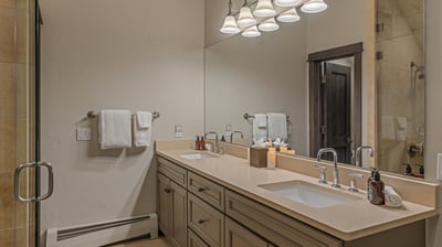 Primary ensuite with dual vanity sinks