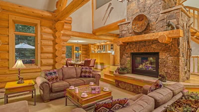 Spacious main level great room with gas fireplace