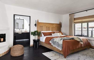 Beautiful primary bedroom in the main house, on the second floor.