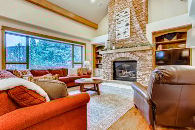 Great room with stone fireplace