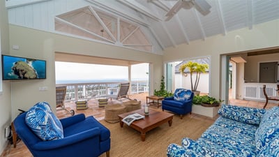 Living Area: Ceiling fan, HD-TV with Dish Network, sound system. 