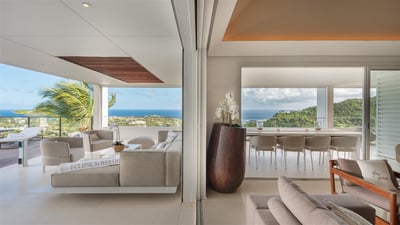 Outdoor Lounge: Outdoor living-room on the covered terrace by the pool with sofas for eight people.