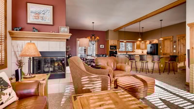 Great room with two sided fireplace