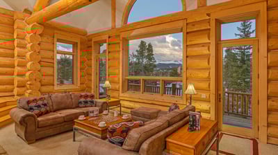 Great room with large windows and views