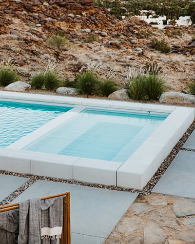 The oversized spa beckons, offering a serene retreat with awe-inspiring views.