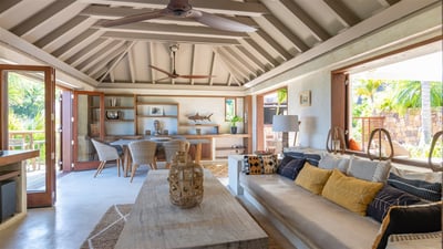 Living Area: Spacious open air great room opening onto the pool deck on the back, with a panoramic v