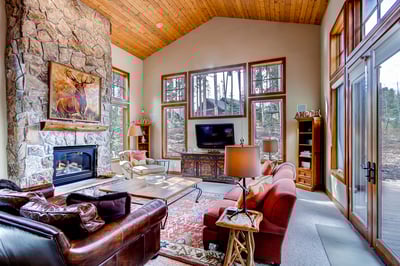 Great room with TV, fireplace