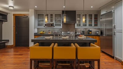 Updated gourmet kitchen with bar seating