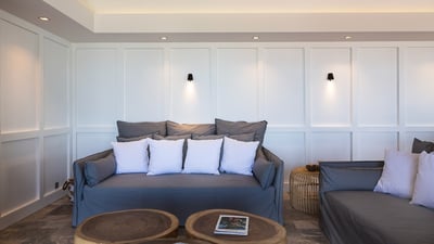 Living & Dining Area: Located on the first floor. View of the swimming pool, tropical and lush veget