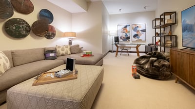 Entertainment room with modern office desk