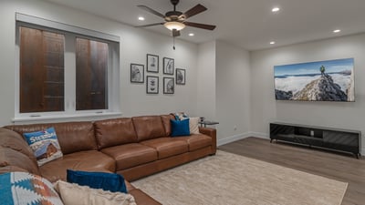 Lower level family room with large flatscreen TV