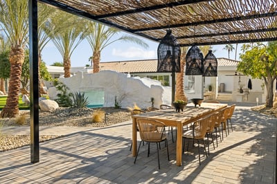 Covered outdoor dining with seating for 12.