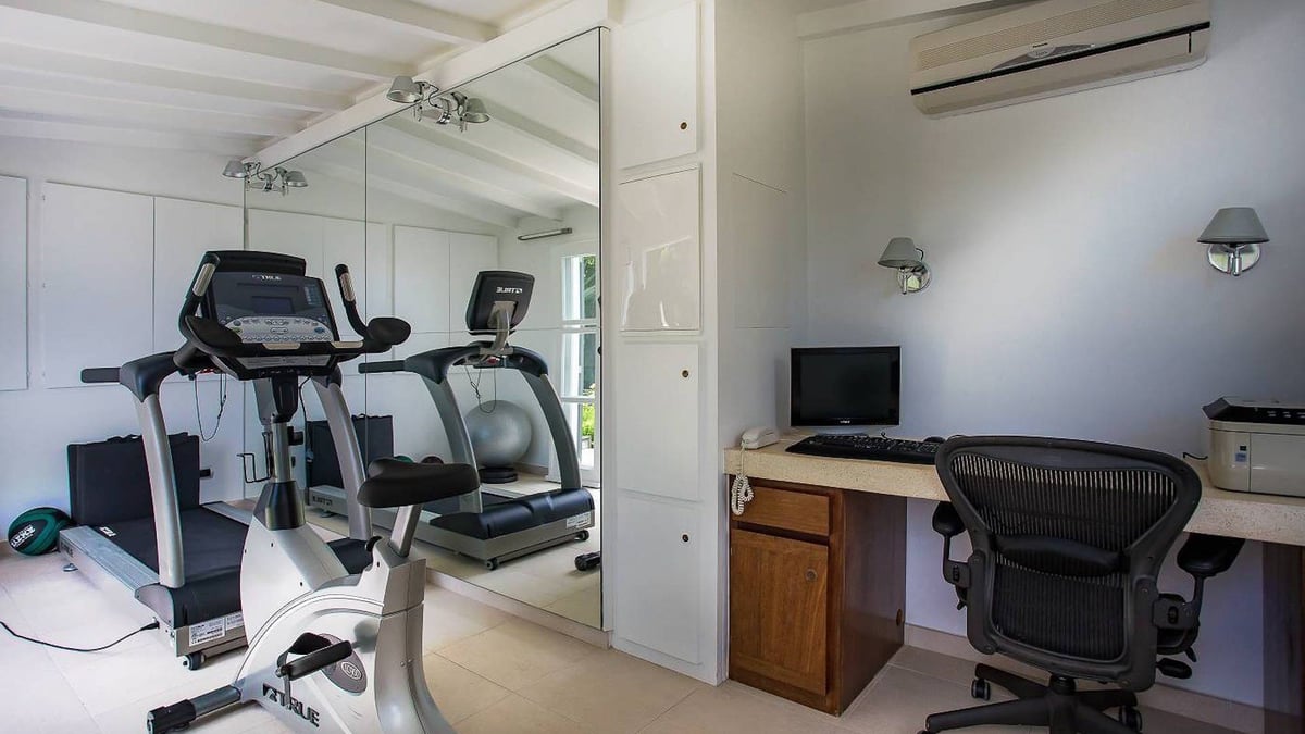 Fitness Room: Air conditioned room with fitness area equipped with treadmill and bicycle, office are - Image 69