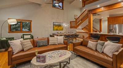 Great room looking into kitchen and dining area
