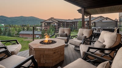 Deck seating with firepit and views!