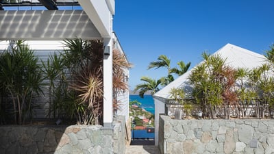 Outdoors: Breathtaking view over St-Jean Bay. Private parking at the entrance of the property. 