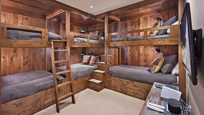 Bunk bedroom with two full-over-full bunks and one XL Twin-over-XL Twin bunk