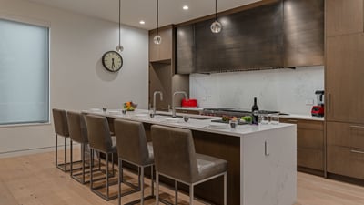 Gourmet kitchen on main level with bar seating