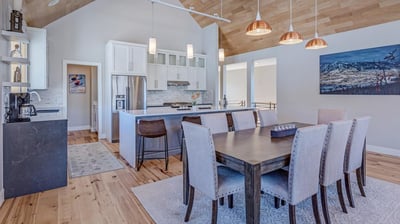 Dining area with extra seating at kitchen island