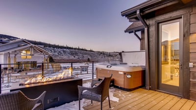 Hot tub and gas fire pit on upper deck
