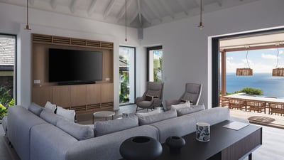 Living Room: Air conditioning, ceiling fan, HD-TV, Dish network, Apple TV. Opens onto the terrace.&n