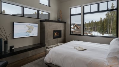 Main level primary suite with gas fireplace