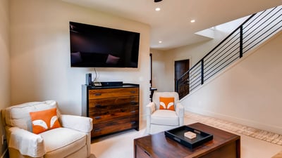 Lower level family room with sleeper sofa
