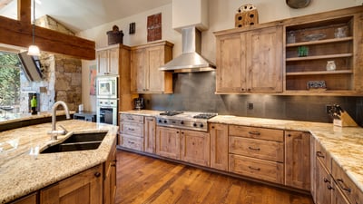 Large kitchen with bar seating
