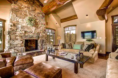 Great room with stone fireplace