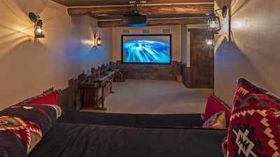 Incredible home theater with plush couch seating