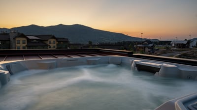 Twilight in the peaceful rooftop hot tub