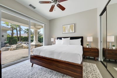 Casita bedroom with California King and en suite bathroom