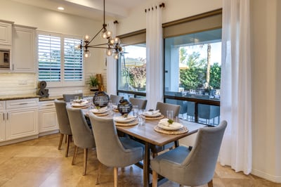 Large dining table with seating for 8