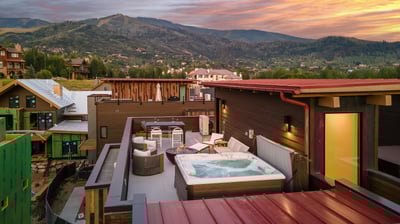Aerial view of the rooftop patio