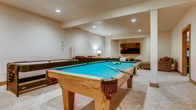 Rec room on lower level with Billiards, ping pong and air hockey