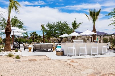Bar seating behind the grill. Have the chef of your group pass you a beverage form the mini fridge!