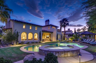 Raised spa with waterfall spillway