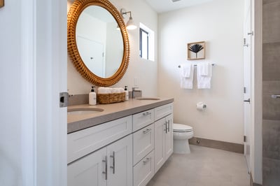 Dual vanities for this guest bathroom!