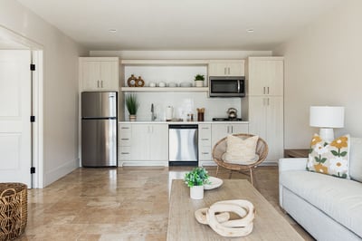 Detached Casita Suite 8: King bed, smart TV, living area with sleeper sofa, full kitchen and en suit