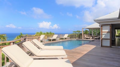 Pool & Terrace: Beautiful pool with steps, expansive terrace with sun loungers. 