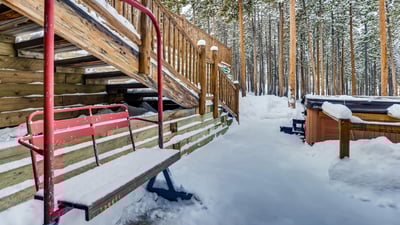 Custom ski lift chair, private hot tub