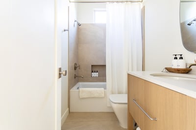 Casita bathroom with a bathtub/shower combination