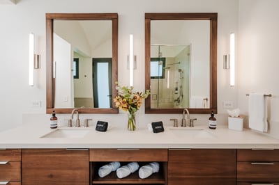 #1. His and Hers Double Sink Bathroom, a Spacious, Modern Shower and all the bathroom essentials.